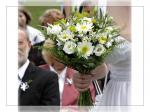 svatební kytice, květiny: kopretiny a eustoma